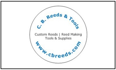 C.B. Reeds & Tools logo with Custom Reeds, Reed Making, Tools & Supplies tagline and www.cbreeds.com address