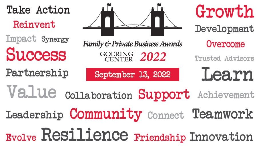 2022 Family and private business awards business courier supplement cover with awards logo and key business terminology/words featured