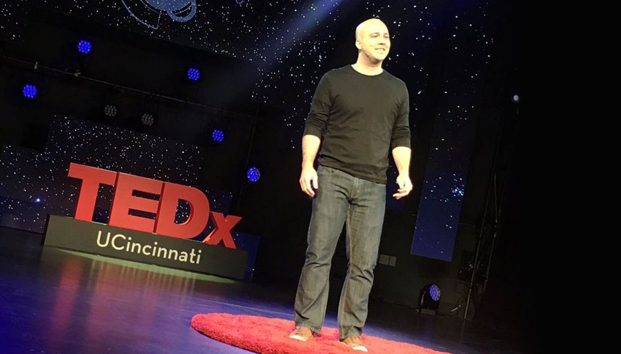 Kyle Quinn speaking about cultural bias during his TED Talk at the University of Cincinnati in 2017.